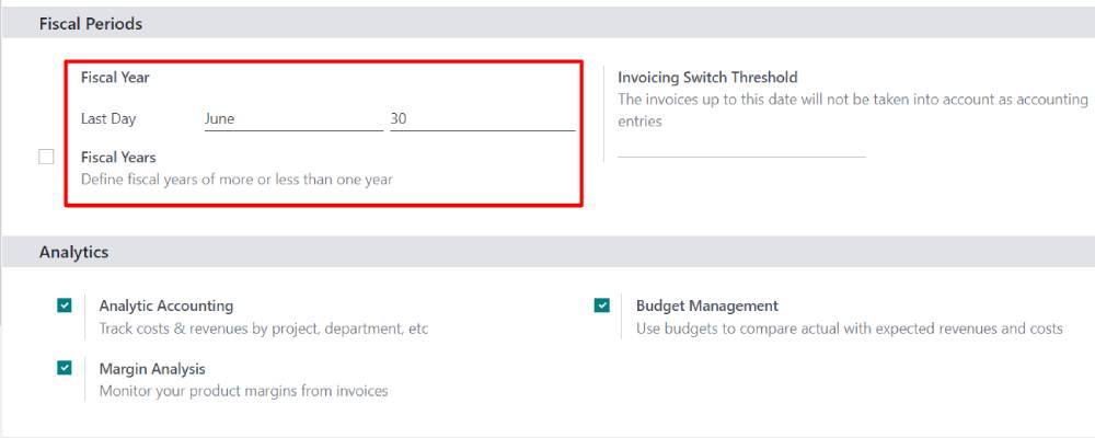 Odoo accounting - fiscal period