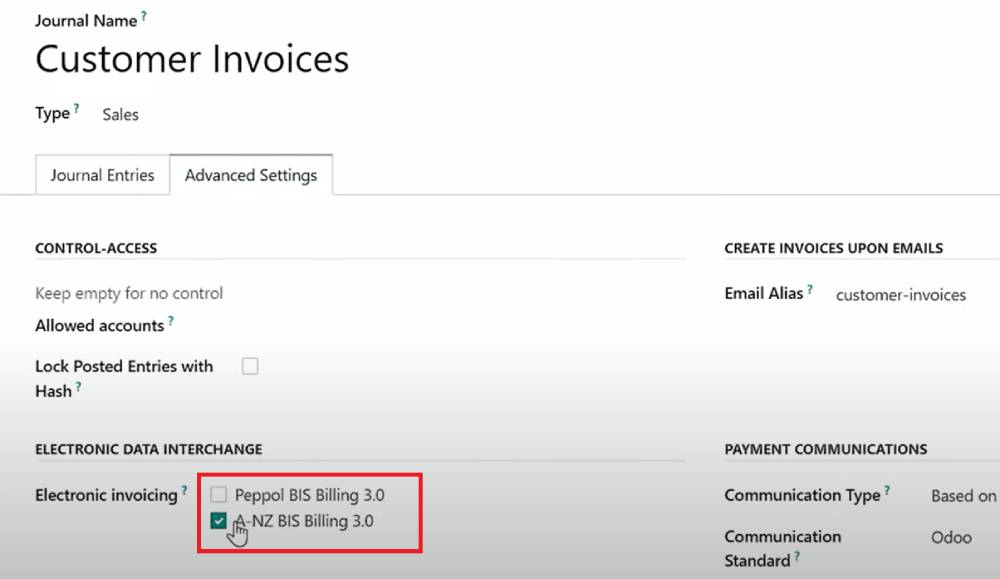 Odoo accounting - A-NZ BIS billing